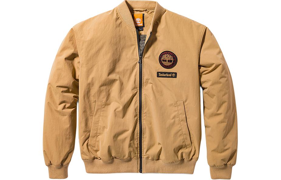 Timberland Logo Varsity Waterproof Insulated Bomber Jacket Unisex Light Wheat. A5PWJ-EH3