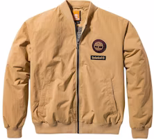 Timberland Logo Varsity Waterproof Insulated Bomber Jacket Unisex Light Wheat. A5PWJ-EH3 Timberland Logo Varsity Waterproof Insulated Bomber Jacket Unisex Light Wheat. A5PWJ-EH3