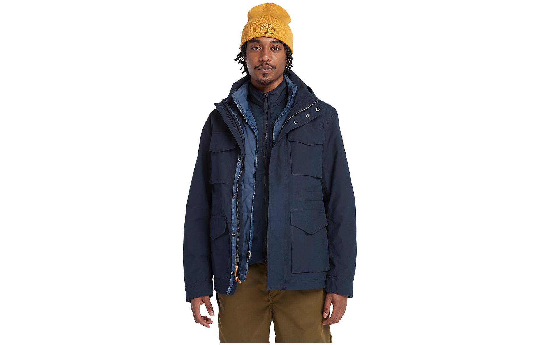 Timberland Navy 3-in-1 Waterproof Windbreaker with Multi-Pocket Design A6NDW-433
