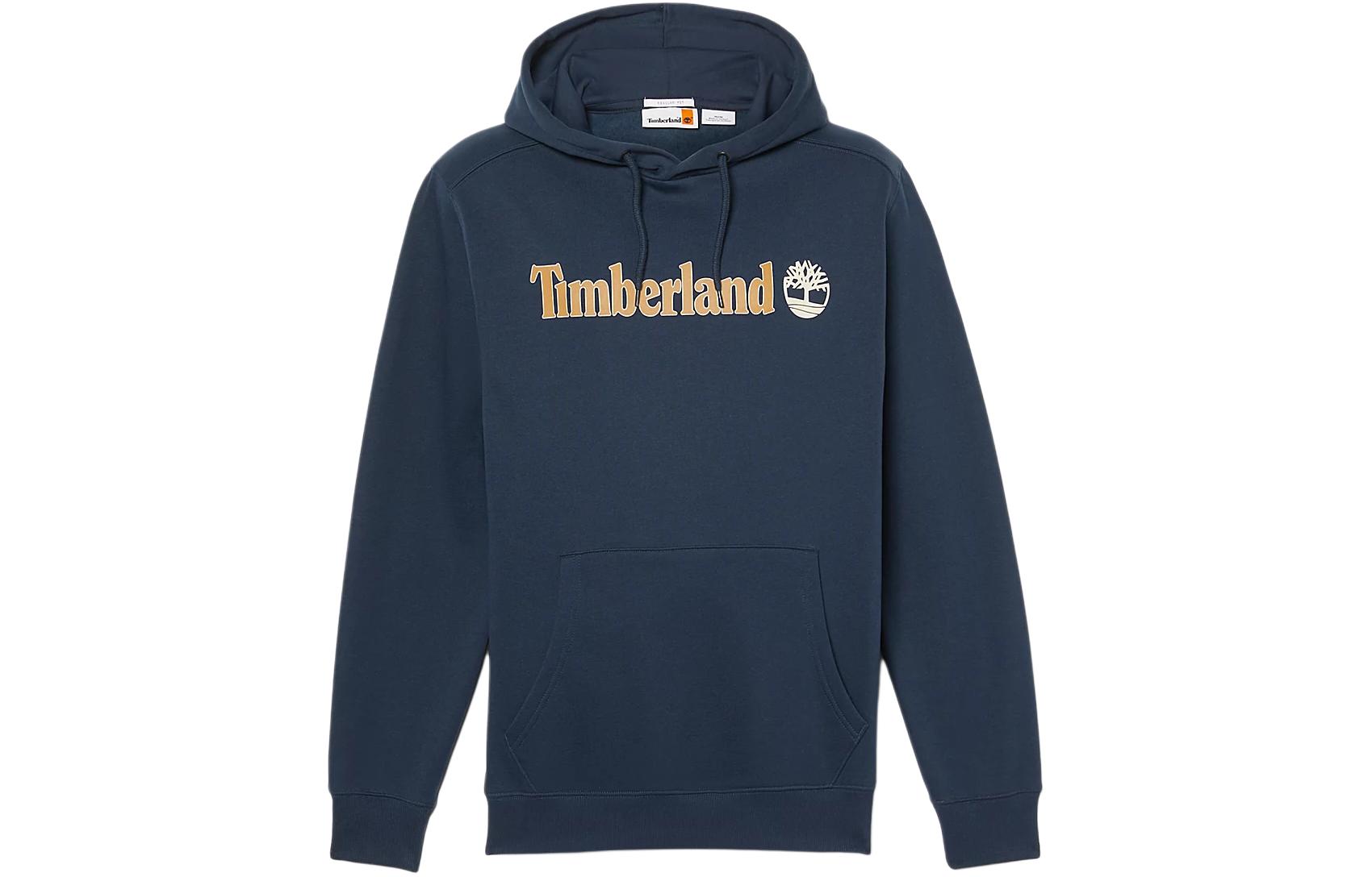 Timberland Navy Blue Hoodie with Logo Print and Warm Pullover Design A5UKK-433