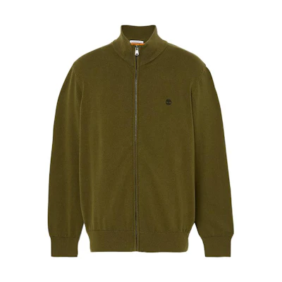 Timberland Olive Green Solid Logo Stand-Collar Casual Jacket A2BMZ-302