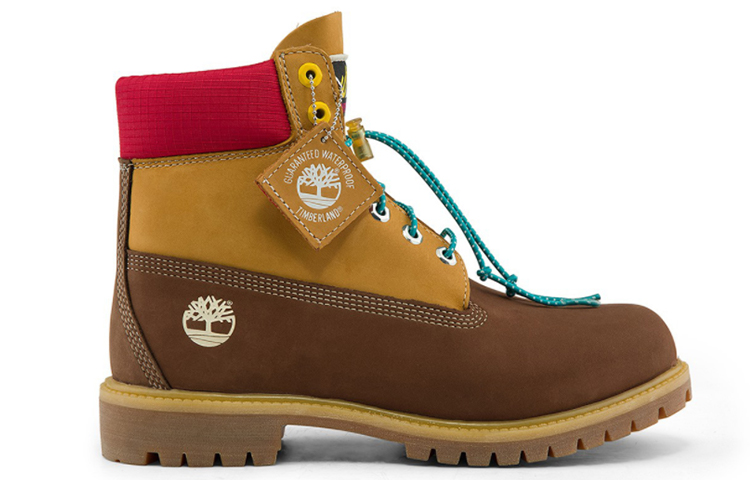 Timberland PRM 6 Inch Waterproof Wide Fit Boots 'Brown Nubuck with Yellow and Red Collar' 圖 2