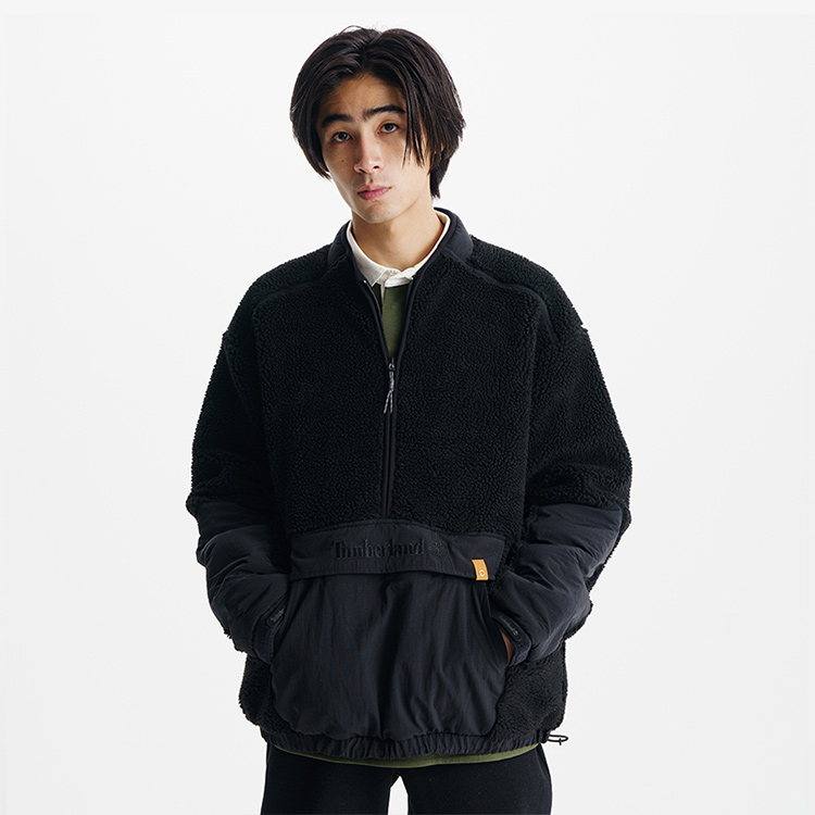 Shop Timberland 戶外拼色抓絨半拉鍊外套 男女款 黑色 A5URK-001