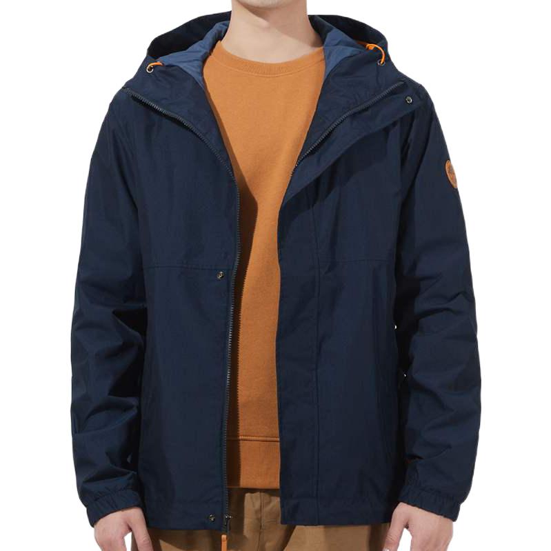 Shop Timberland Outdoor Workwear Packable Hooded Jacket - Navy Blue A2EYF-433