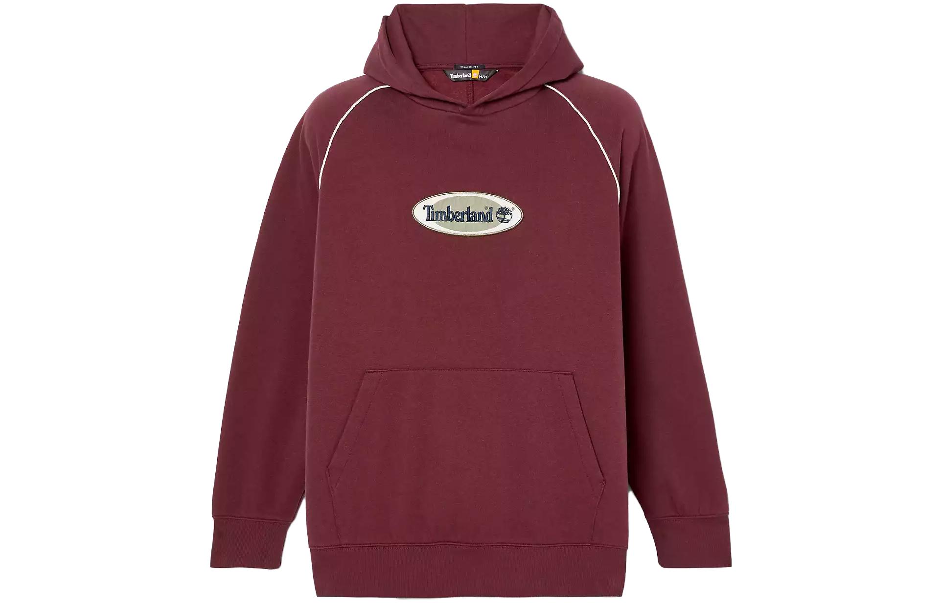 Timberland Oval-Logo Patch Pullover Hoodie Raglan Burgundy A67B5-I30