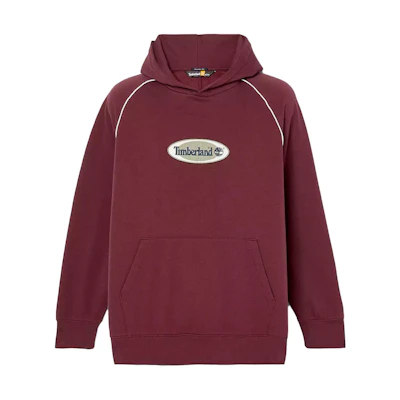 Timberland Oval-Logo Patch Pullover Hoodie Raglan Burgundy A67B5-I30