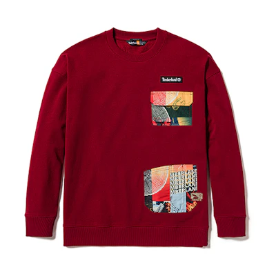 Timberland Pattern Patchwork Loose Crewneck Sweatshirt Bike Red Unisex A6B5C-620
