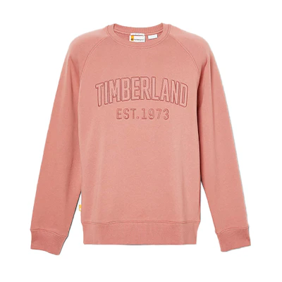 Timberland Pink Crewneck Pullover Sweatshirt with Alphanumeric Embroidery A669D-DJ1