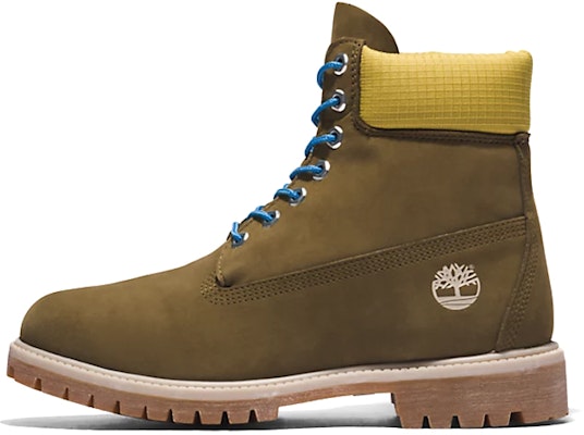Timberland Premium 6 Inch Boots 'Olive Green Nubuck with Yellow Collar' A5NZM327 Buy Timberland Premium 6 Inch Boots 'Olive Green Nubuck with Yellow Collar' A5NZM327