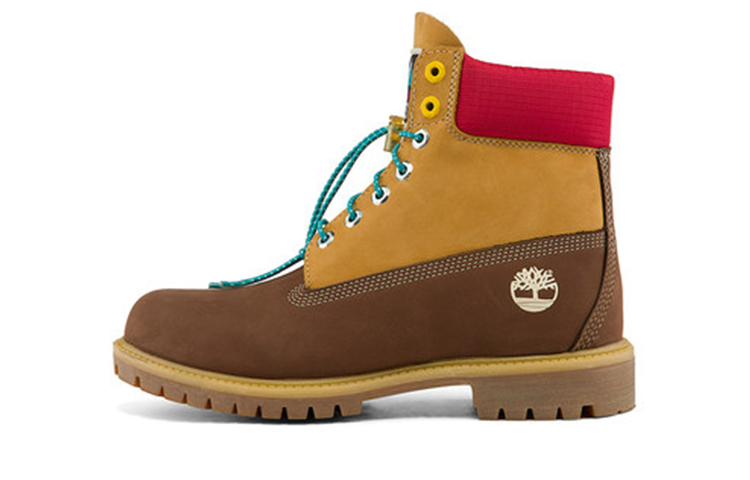 Timberland PRM 6 Inch Waterproof Boots 'Brown Nubuck with Yellow and Red Collar'