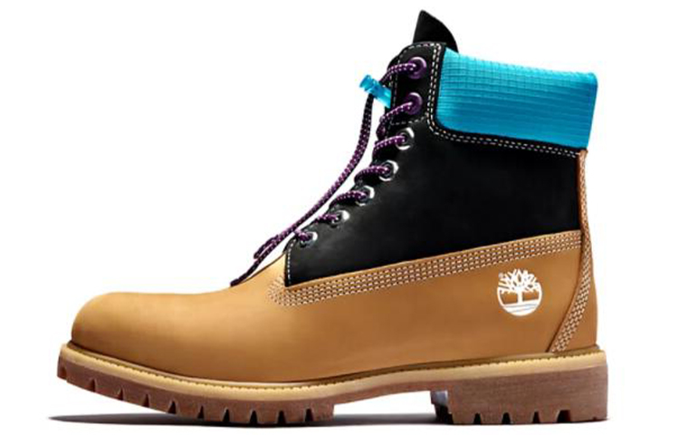 Timberland Premium 6 Inch Wide Fit Waterproof Boots 'Wheat Nubuck with Black and Blue Collar' A2N93W