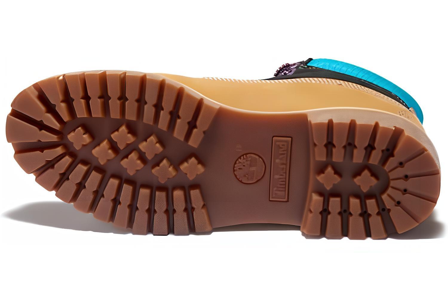 Shop Timberland Premium 6 Inch Wide Fit Waterproof Boots 'Wheat Nubuck with Black and Blue Collar' A2N93W