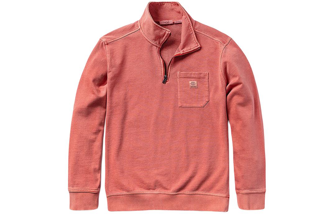 Timberland Pullover Sweatshirt Chili Red with Solid Logo and Stand Collar A42MF-EG6