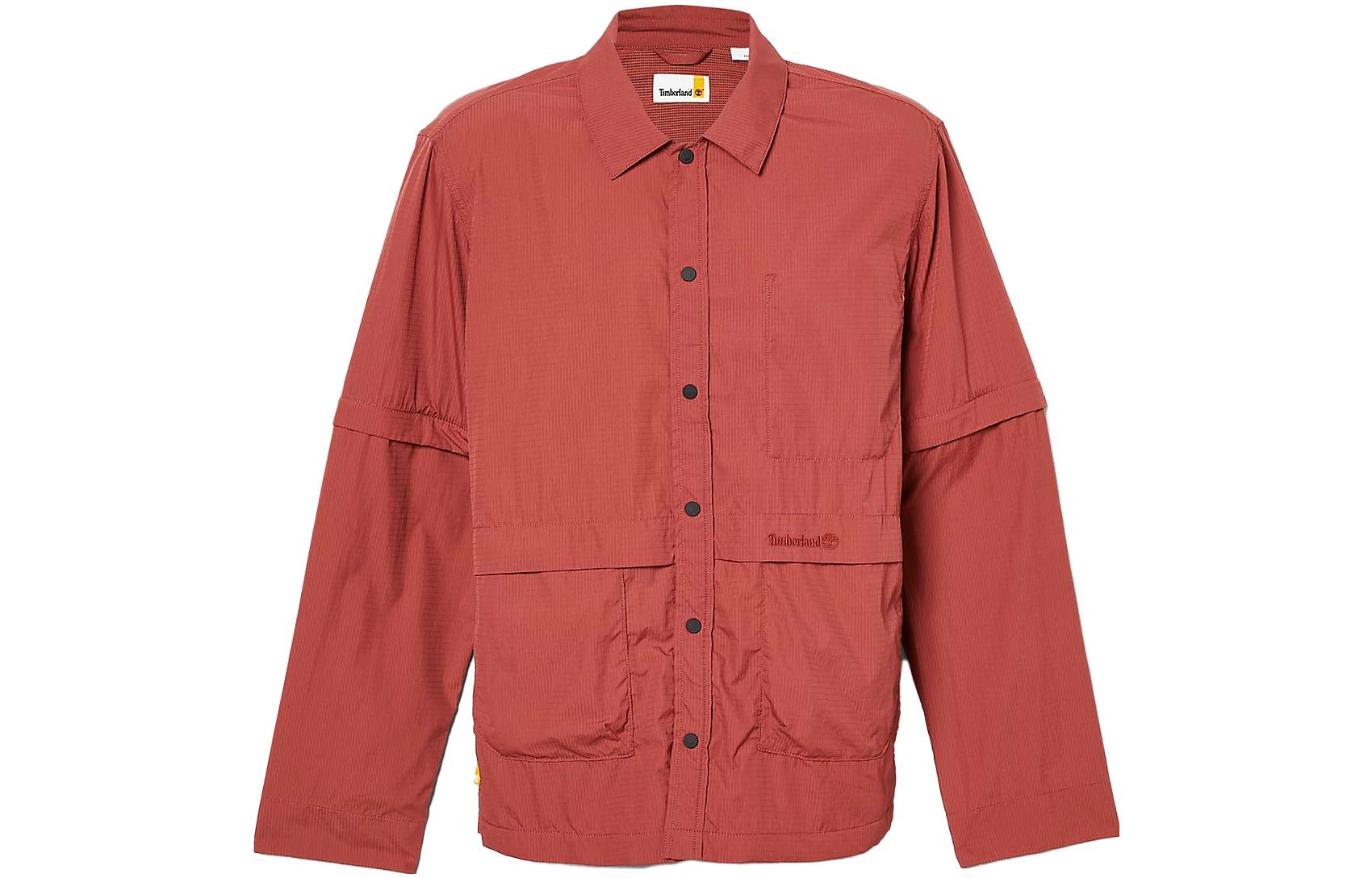 Timberland Red Detachable Sleeve Jacket with Solid Color Design A68C9-DH9