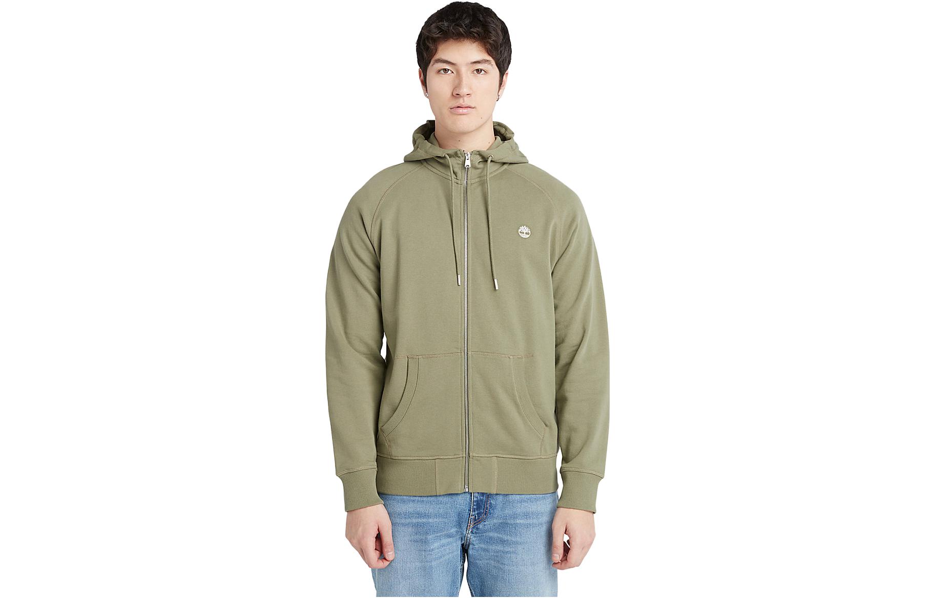 Timberland Solid Color Logo Embroidered Green Hoodie Jacket A2F6Y-590