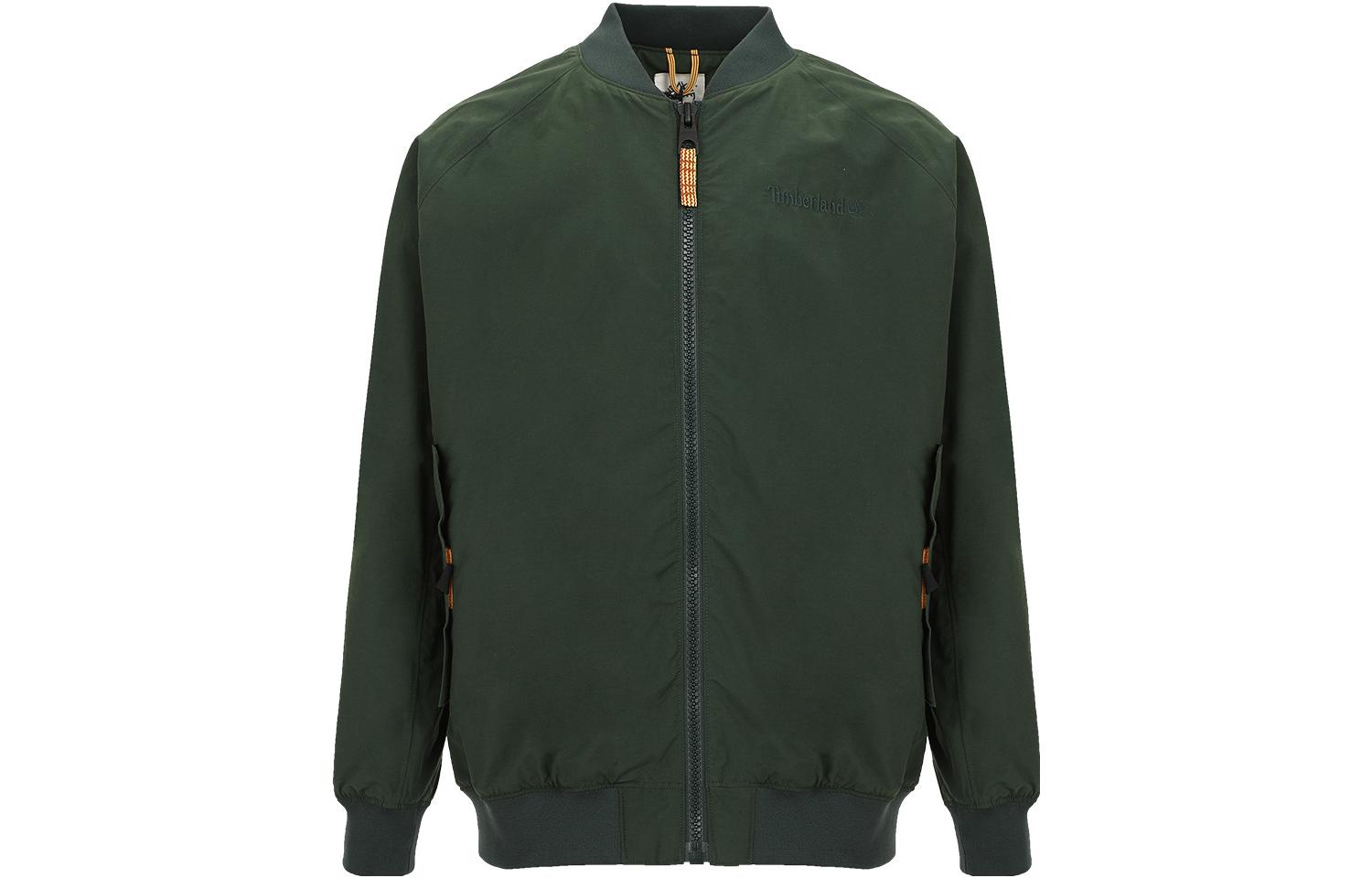 Timberland Solid Logo Embroidered Zip-Up Bomber Jacket Green A22U8-E20