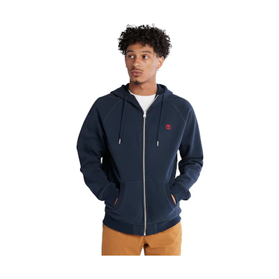 Timberland Solid Logo Fleece Hoodie Jacket in Navy Blue A2BNB-433