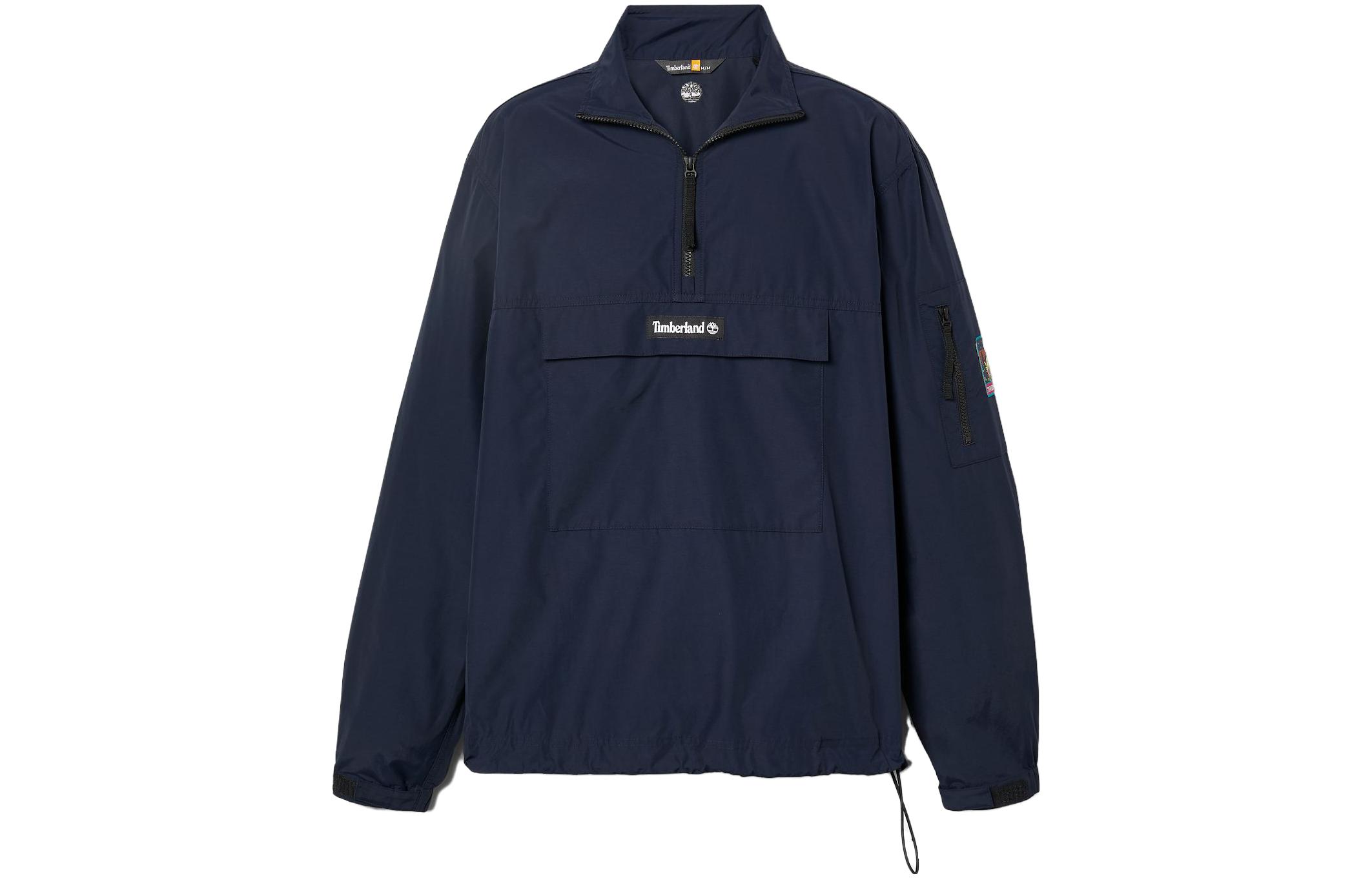 Timberland Solid Logo Half-Zip Pocket Stand-Collar Jacket Deep Sapphire Blue A66YW-433