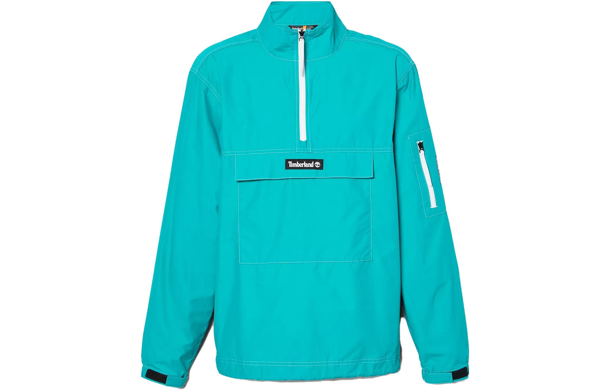 Timberland Solid Logo Half-Zip Pocket Stand Collar Jacket Blue A66YW-E34
