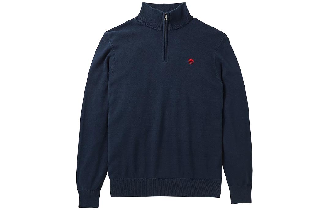 Timberland Solid Logo Half-Zip Pullover Sweatshirt Navy Blue A2BMX-433
