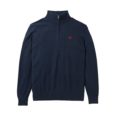 Timberland Solid Logo Half-Zip Pullover Sweatshirt Navy Blue A2BMX-433