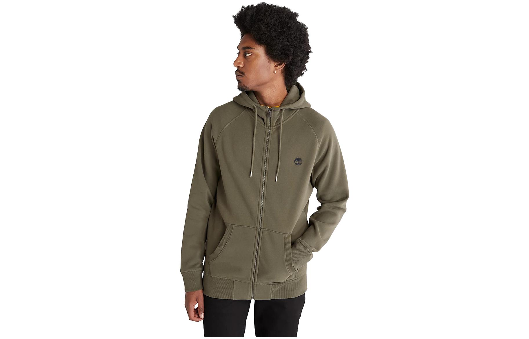 Timberland Solid Logo Hoodie Fleece Jacket Deep Green A2BNB-A58