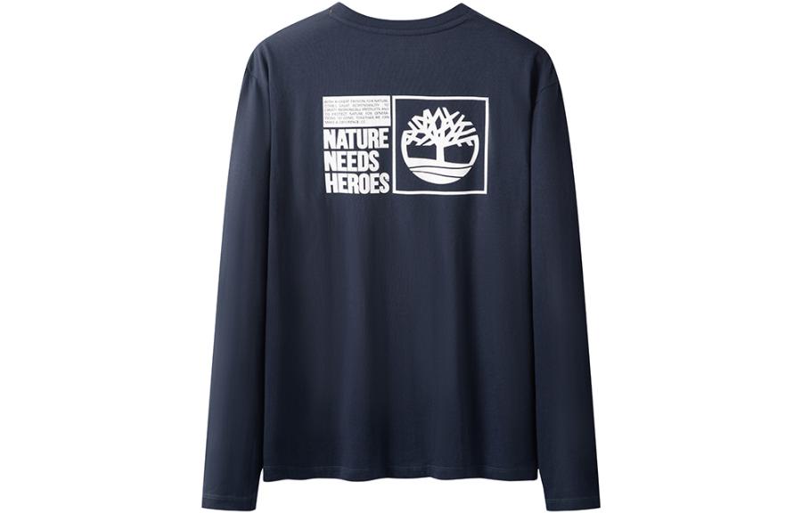 Timberland Solid Logo Print Blue Crewneck Sweatshirt Long Sleeve A6A21-433