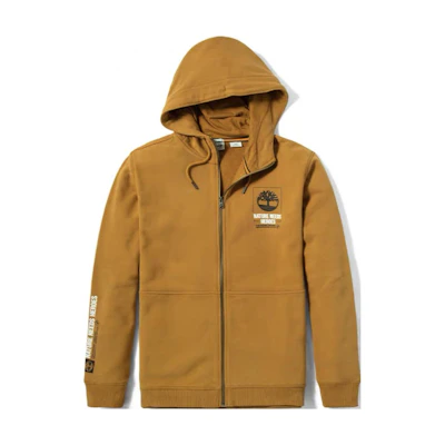 Timberland Solid Logo Print Drawstring Zip Hoodie Tan A24NN-P47