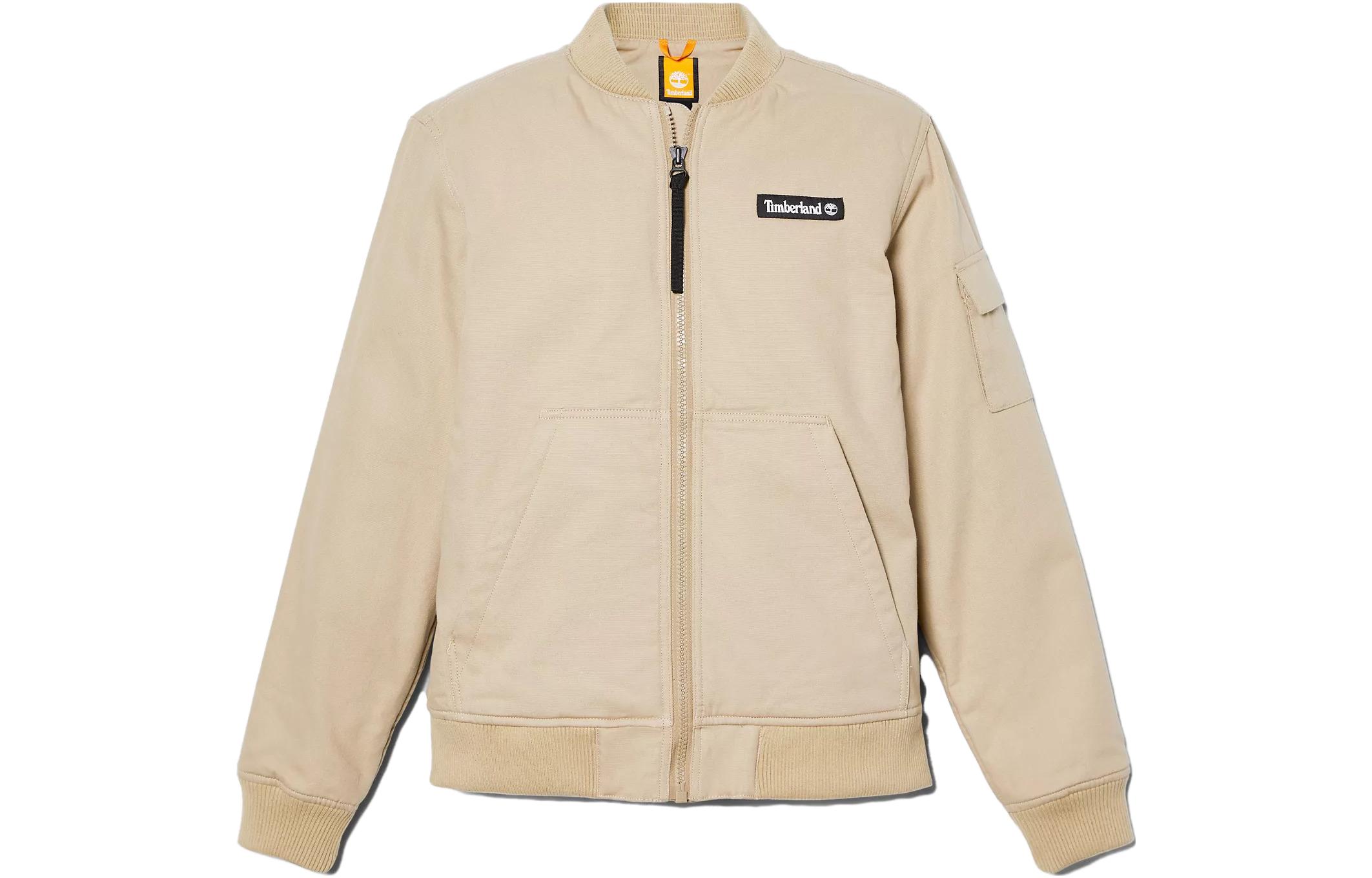Timberland Solid Logo Stand Collar Jacket Khaki for Men A66J5-DH4