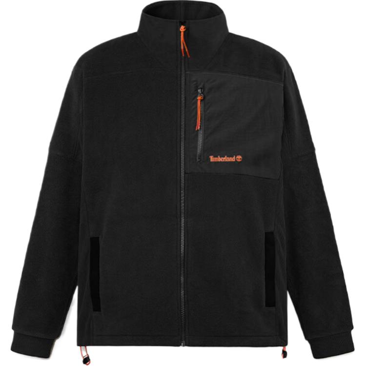 Timberland SS24 Black Stand Collar Zip-Up Jacket Long Sleeve Casual Fit A5M7X001