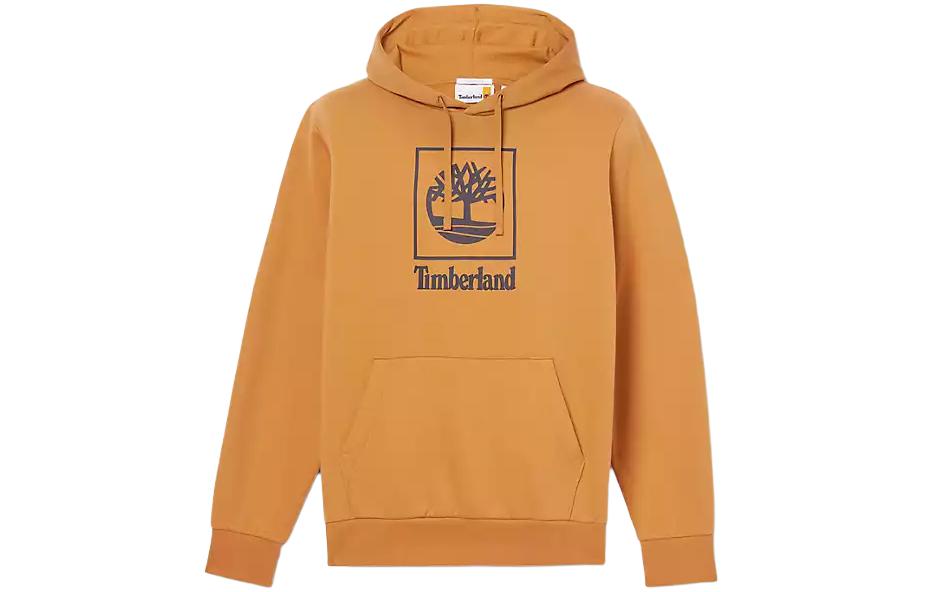 Timberland Stack Logo Hoodie Beige Unisex Pullover with Letter Print A5QV6-P47