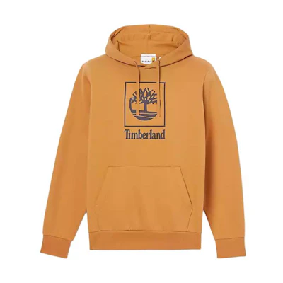 Timberland Stack Logo Hoodie Beige Unisex Pullover with Letter Print A5QV6-P47