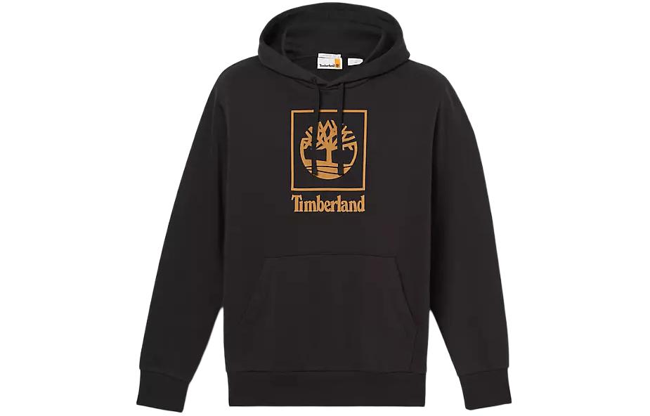 Timberland Stack Logo Hoodie Unisex Black Pullover Crewneck Sweatshirt A5QV6-001