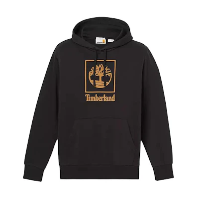 Timberland Stack Logo Hoodie Unisex Black Pullover Crewneck Sweatshirt A5QV6-001
