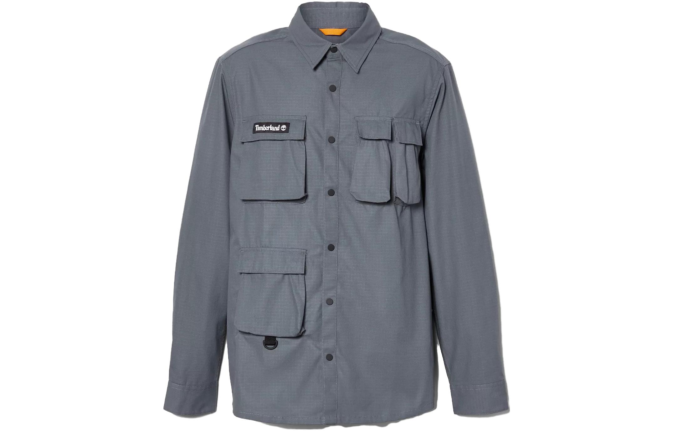 Timberland Storm Grey Multi-Pocket Shirt Jacket for Men with Solid Logo A66MN-DH3