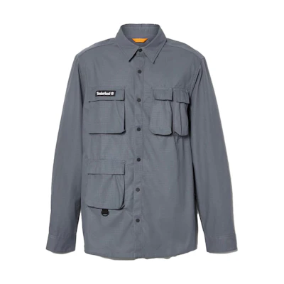 Timberland Storm Grey Multi-Pocket Shirt Jacket for Men with Solid Logo A66MN-DH3