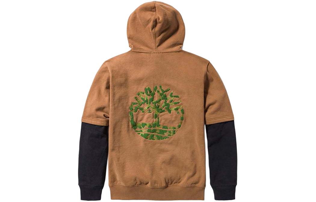 Timberland Tree Logo Embroidered Patchwork Hoodie Brown Unisex Casual Style A2R6P-254