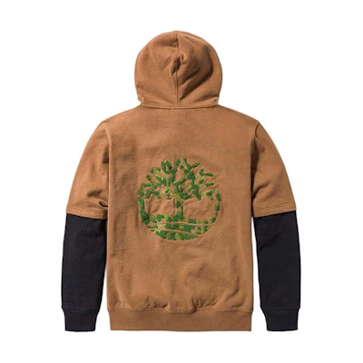Timberland Tree Logo Embroidered Patchwork Hoodie Brown Unisex Casual Style A2R6P-254