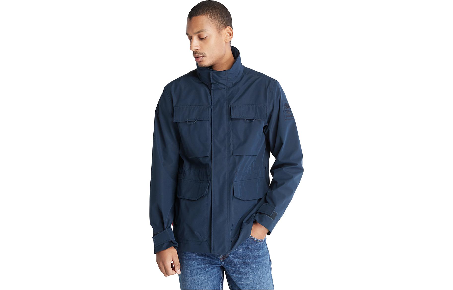Timberland Waterproof Solid Multi-Pocket Stand Collar Jacket - Navy Blue A67VY-433