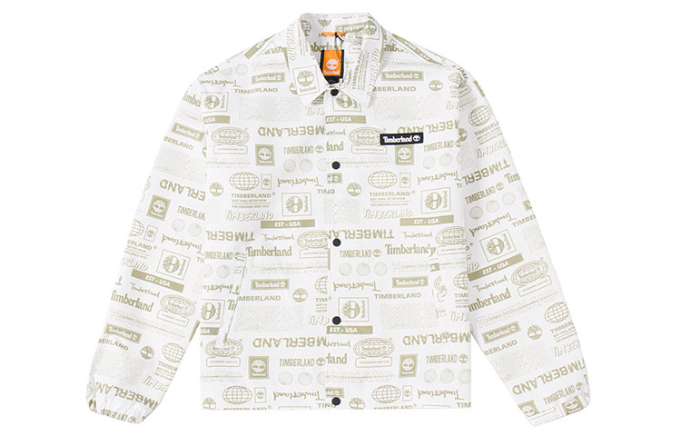 Timberland White All-Over Logo Windbreaker Outdoor Jacket A6B6X-CM9