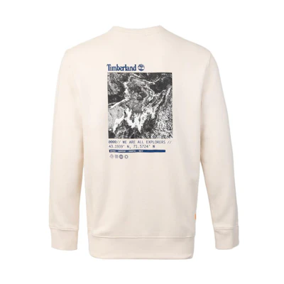 Timberland White Crewneck Sweatshirt with Solid Color & Back Print Design A6A3W-CR3