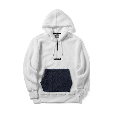 Timberland White Kangaroo Pocket Hoodie Pullover Fleece Sweatshirt A1YN4W92