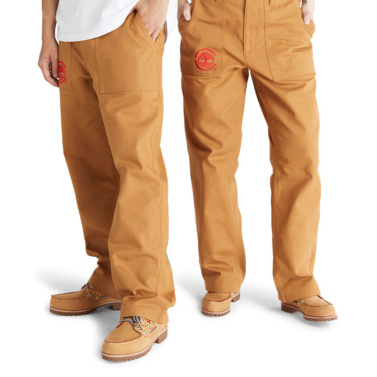 Shop Timberland x CLOT Collaboration Embroidered Geometric Pattern Brown Pants Unisex A63K5-P47