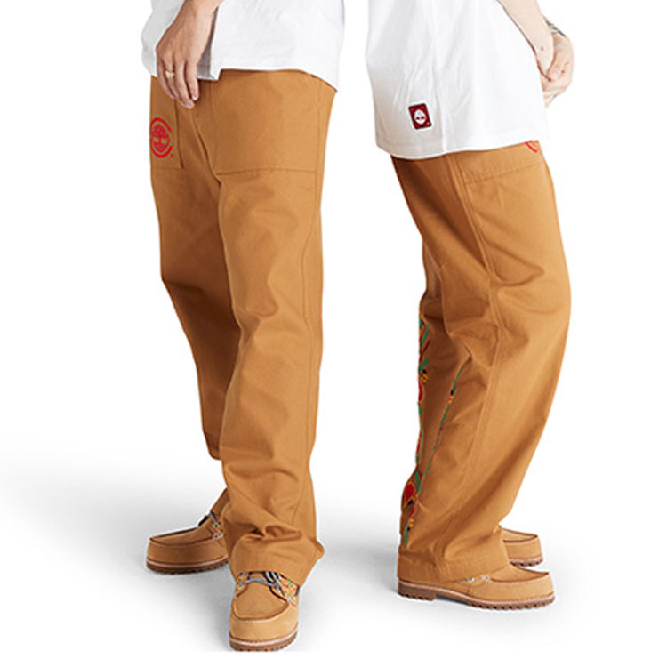 Details for Timberland x CLOT Collaboration Embroidered Geometric Pattern Brown Pants Unisex A63K5-P47
