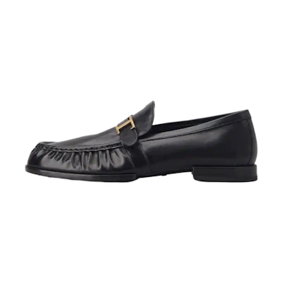 TOD'S Gommino Leather Loafers 'Black Ruched'