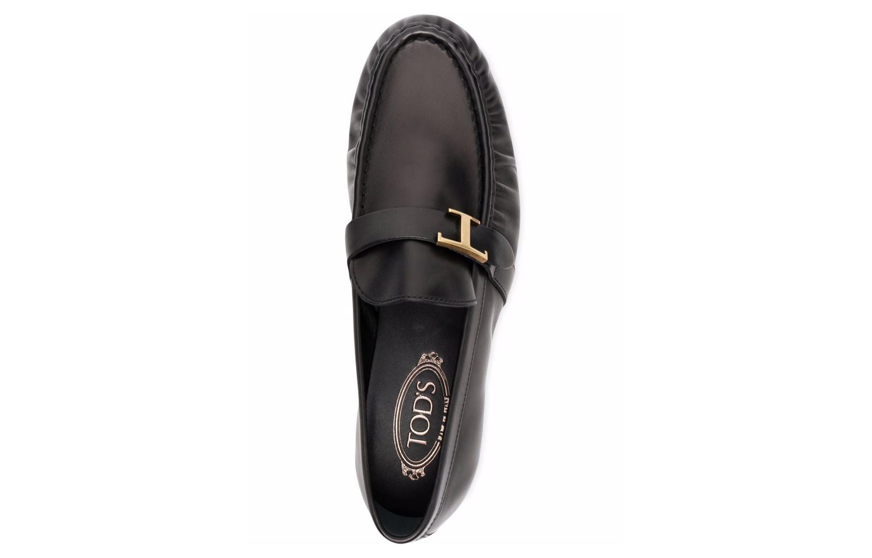 TOD'S Gommino Leather Loafers 'Black Ruched' 圖 3