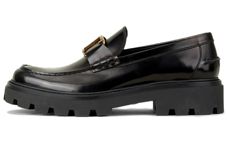 TOD'S Leather Loafers 'Metal T-Buckle Black'