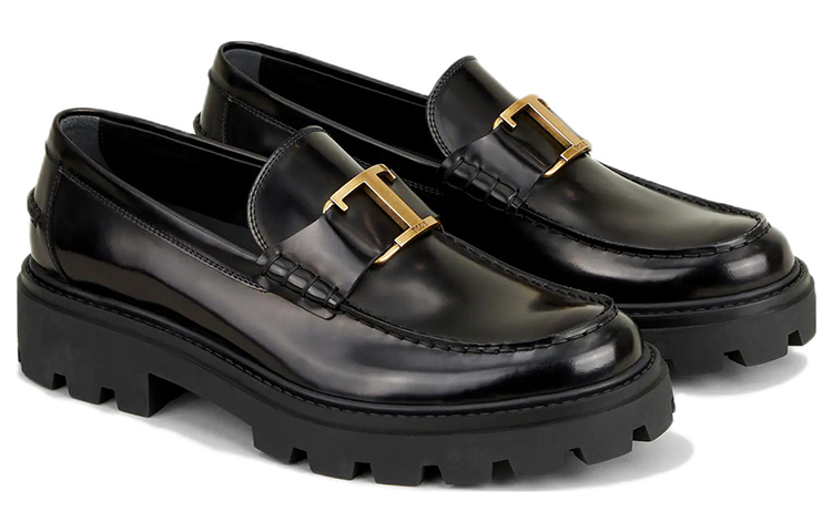 TOD'S Leather Loafers 'Metal T-Buckle Black' 圖 2