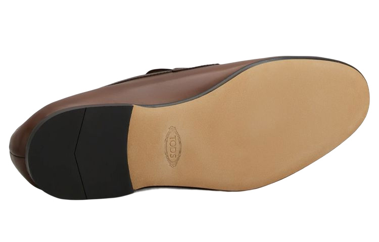 TOD'S Leather Round-Toe Loafers 'Brown' 圖 4