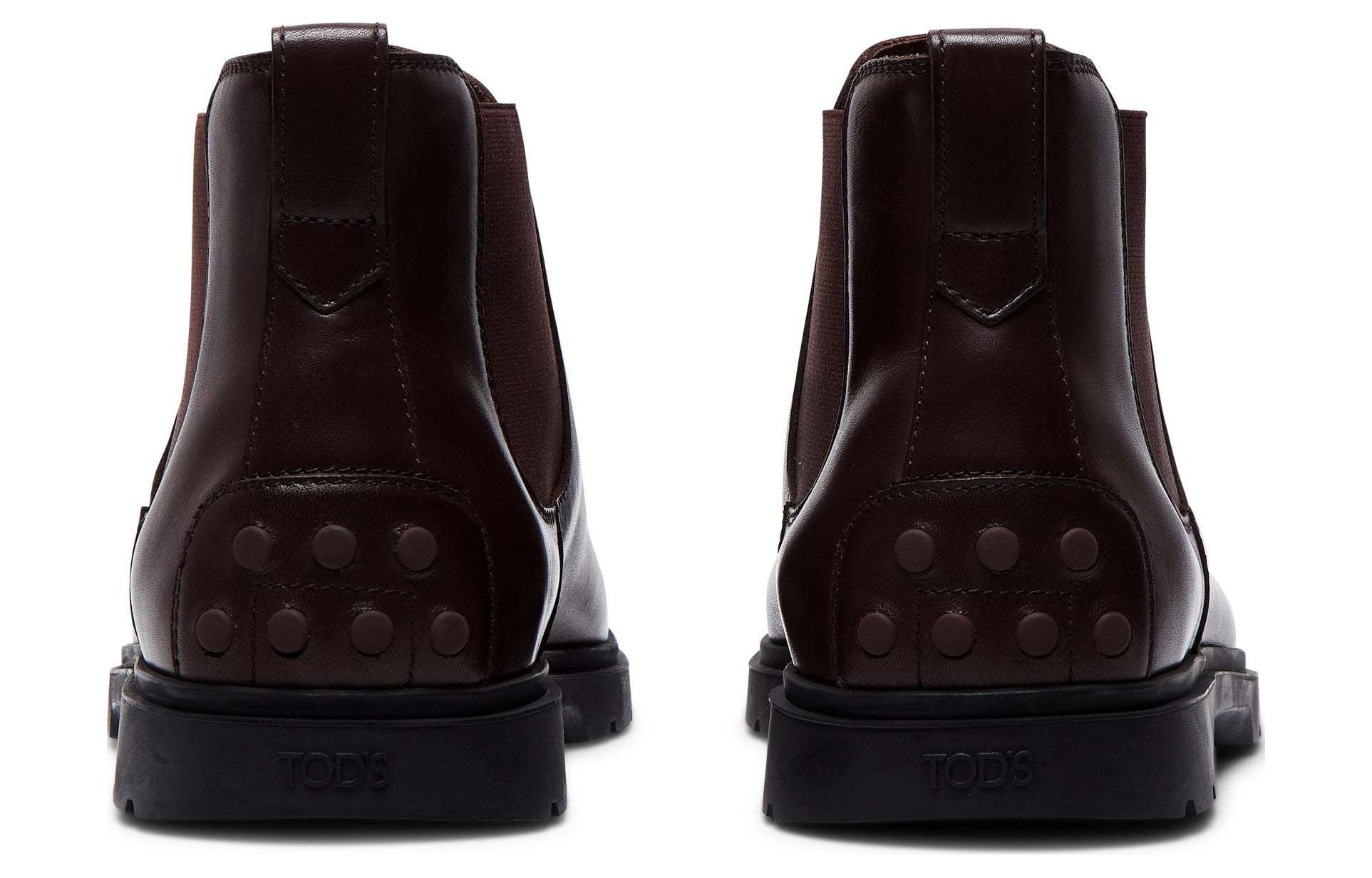 TOD'S Leather Round Toe Chelsea Boots 'Coffee' 圖 5